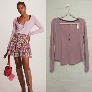 Anthropologie Long Sleeve Top, Size S, Pink button Tee, Pilcro, Scoop Neck
